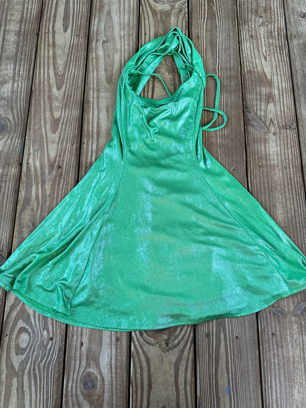 Lucy in the Sky Green Metallic Halter Cowl Neck Mini Dress M